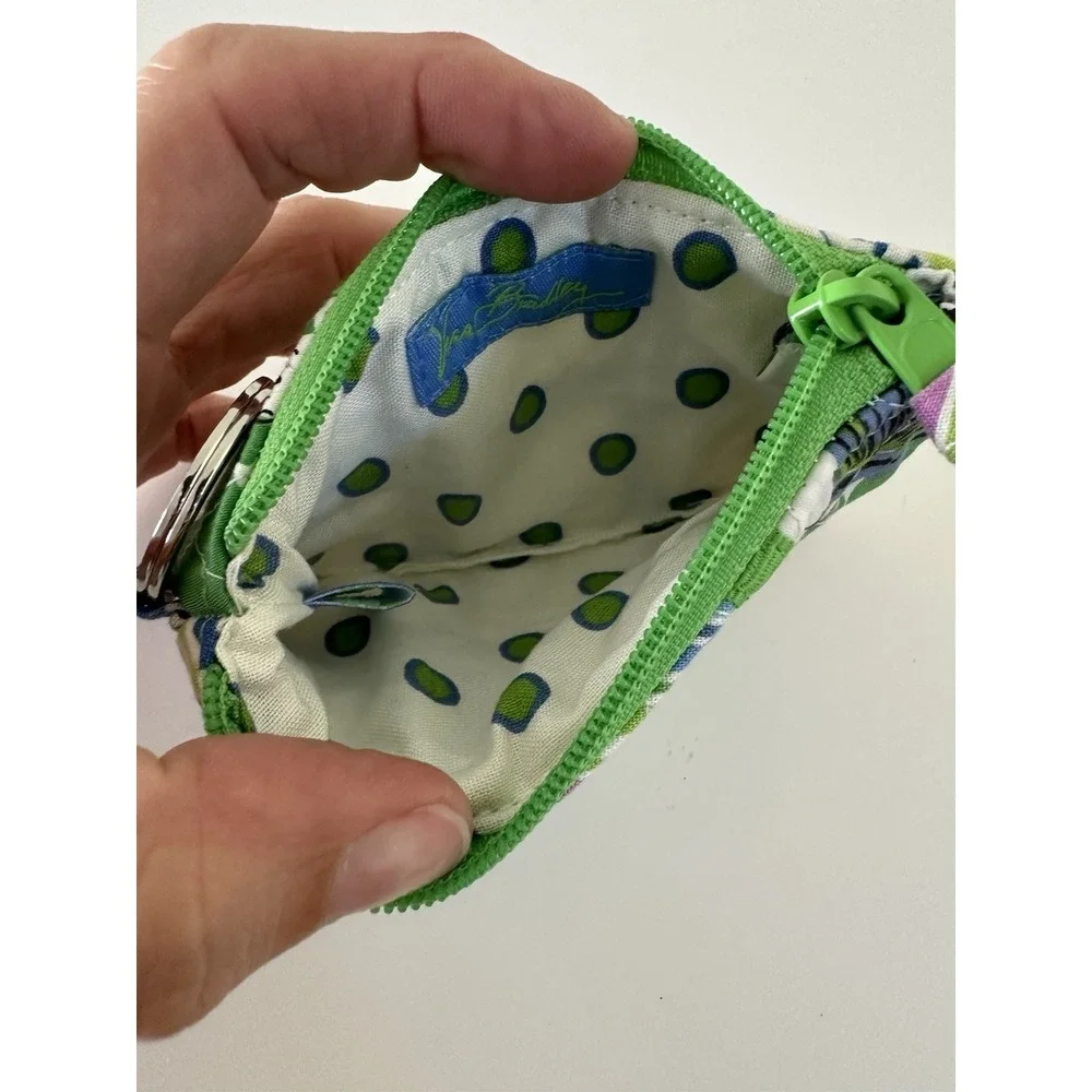 Vera Bradley Coin Purse Patchwork Key Ring Zipper Green Multi Color